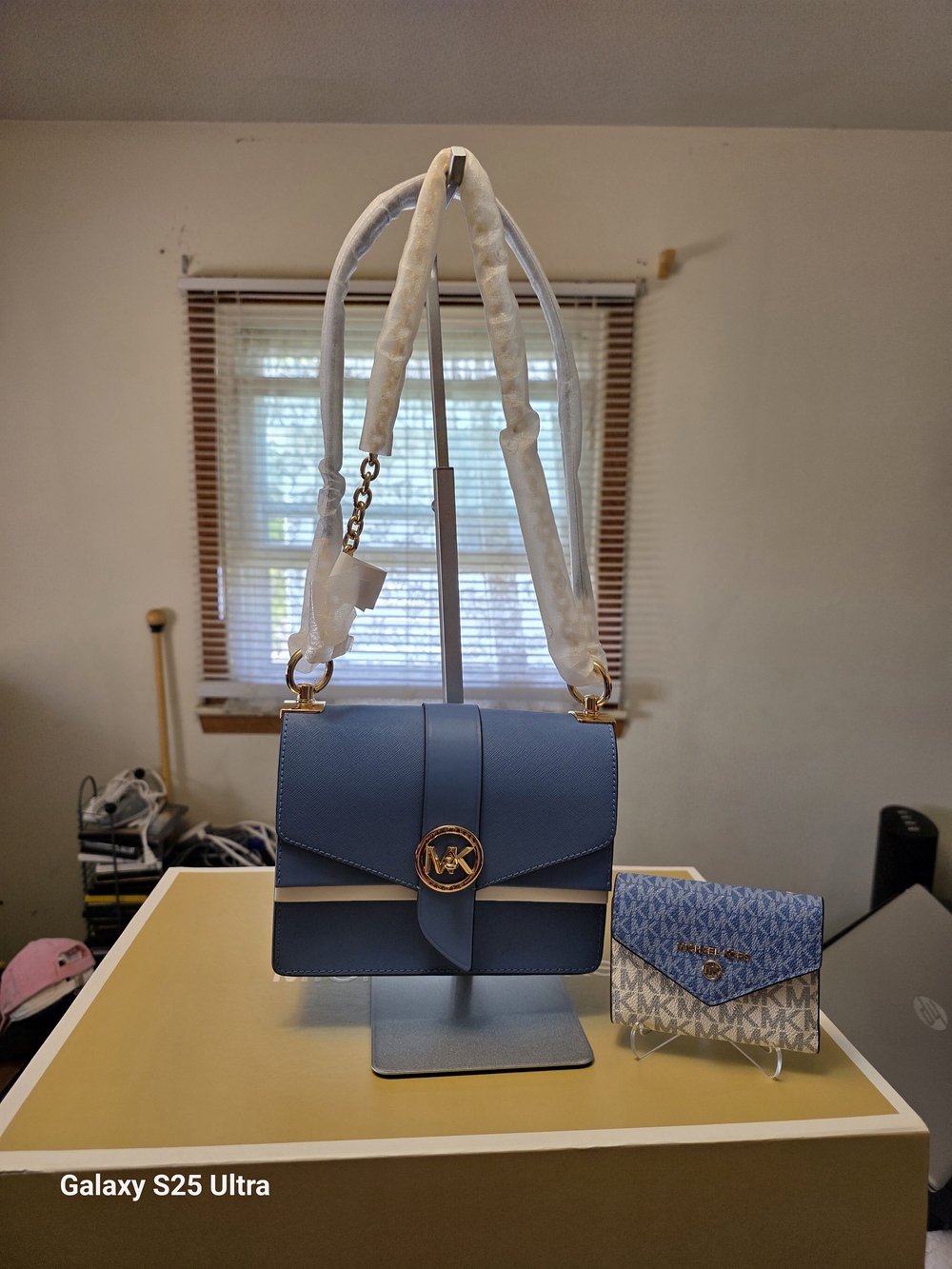 Michael Kors Greenwich Small Saffiano Leather Crossbody In French Blue + Wallet